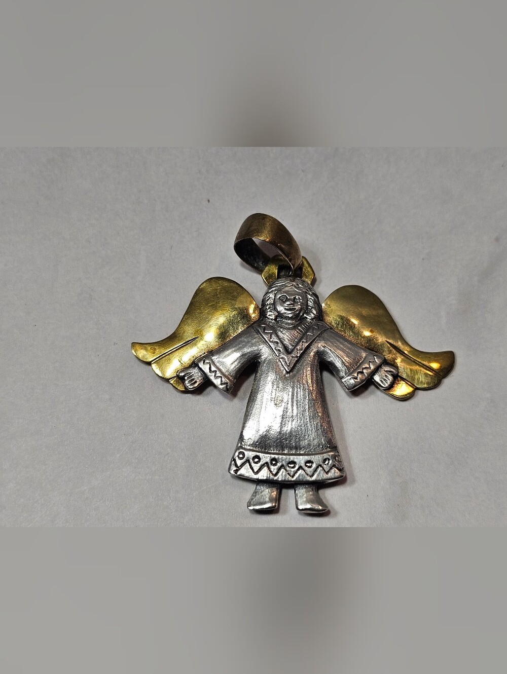 Rare HTF Jeep Collins Sterling and Brass Angel Pendant